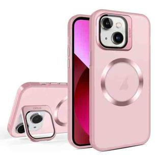 For iPhone 13 Skin Feel CD Texture MagSafe Lens Holder Phone Case(Pink)