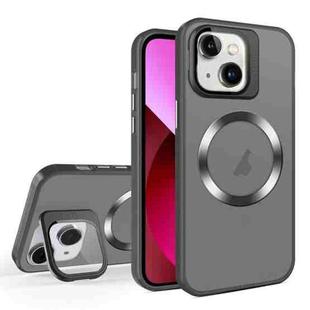 For iPhone 13 Skin Feel CD Texture MagSafe Lens Holder Phone Case(Black)