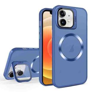For iPhone 12 Skin Feel CD Texture MagSafe Lens Holder Phone Case(Royal Blue)