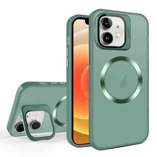 For iPhone 12 Skin Feel CD Texture MagSafe Lens Holder Phone Case(Green)