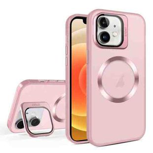 For iPhone 12 Skin Feel CD Texture MagSafe Lens Holder Phone Case(Pink)