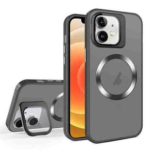 For iPhone 12 Skin Feel CD Texture MagSafe Lens Holder Phone Case(Black)