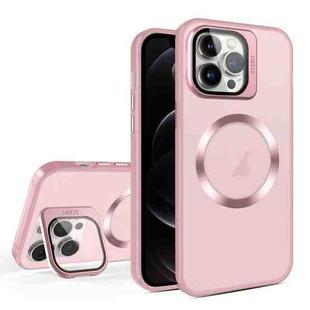 For iPhone 12 Pro Max Skin Feel CD Texture MagSafe Lens Holder Phone Case(Pink)