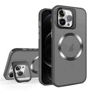 For iPhone 12 Pro Max Skin Feel CD Texture MagSafe Lens Holder Phone Case(Black)
