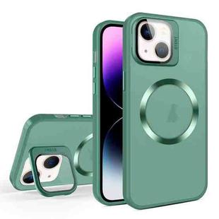 For iPhone 14 Plus Skin Feel CD Texture MagSafe Lens Holder Phone Case(Green)