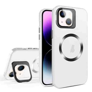 For iPhone 14 Plus Skin Feel CD Texture MagSafe Lens Holder Phone Case(Matte White)