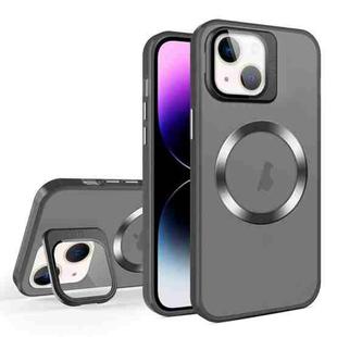 For iPhone 14 Plus Skin Feel CD Texture MagSafe Lens Holder Phone Case(Black)