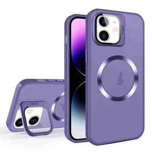 For iPhone 11 Skin Feel CD Texture MagSafe Lens Holder Phone Case(Dark Purple)