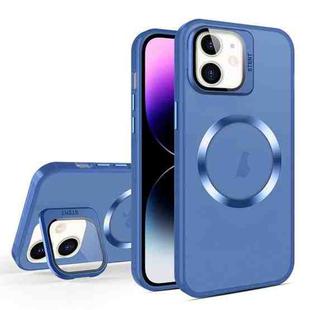 For iPhone 11 Skin Feel CD Texture MagSafe Lens Holder Phone Case(Royal Blue)
