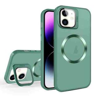For iPhone 11 Skin Feel CD Texture MagSafe Lens Holder Phone Case(Green)