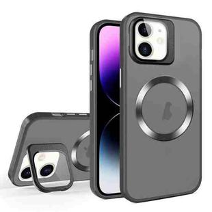 For iPhone 11 Skin Feel CD Texture MagSafe Lens Holder Phone Case(Black)