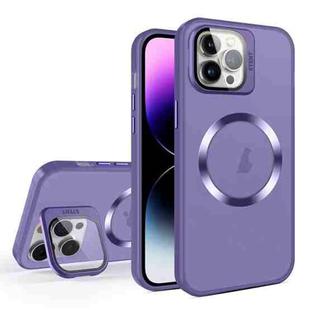 For iPhone 11 Pro Skin Feel CD Texture MagSafe Lens Holder Phone Case(Dark Purple)