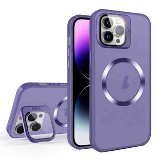 For iPhone 11 Pro Max Skin Feel CD Texture MagSafe Lens Holder Phone Case(Dark Purple)