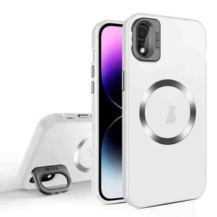 For iPhone XR Skin Feel CD Texture MagSafe Lens Holder Phone Case(Matte White)