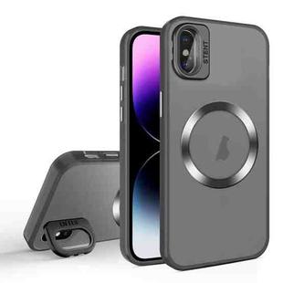 For iPhone XS Max Skin Feel CD Texture MagSafe Lens Holder Phone Case(Black)