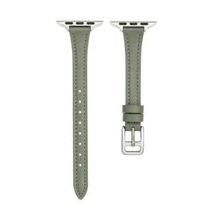 For Apple Watch Ultra 49mm T-shaped Slim Genuine Leather Watch Band(Light Green)