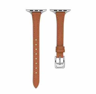 For Apple Watch 8 41mm T-shaped Slim Genuine Leather Watch Band(Dark Pink)