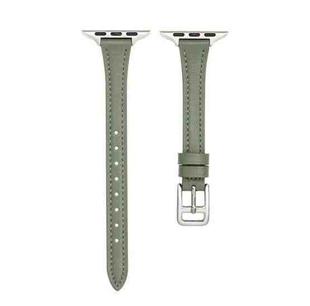 For Apple Watch Series 8 41mm T-shaped Slim Genuine Leather Watch Band(Light Green)