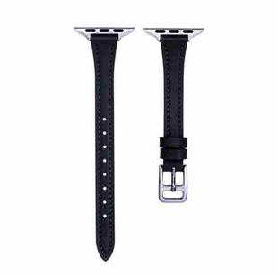 For Apple Watch SE 2022 40mm T-shaped Slim Genuine Leather Watch Band(Black)