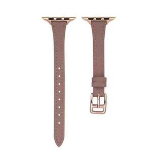 For Apple Watch SE 2022 44mm T-shaped Slim Genuine Leather Watch Band(Light Brown)