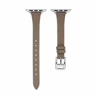 For Apple Watch SE 2022 44mm T-shaped Slim Genuine Leather Watch Band(Dark Brown)