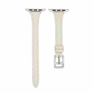 For Apple Watch 7 41mm T-shaped Slim Genuine Leather Watch Band(White)