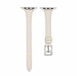 For Apple Watch 7 45mm T-shaped Slim Genuine Leather Watch Band(White)