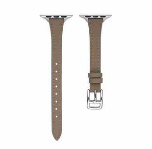 For Apple Watch SE 44mm T-shaped Slim Genuine Leather Watch Band(Dark Brown)