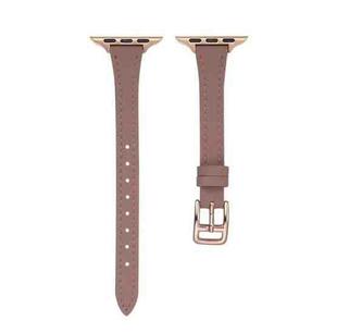 For Apple Watch Series 6 40mm T-shaped Slim Genuine Leather Watch Band(Light Brown)