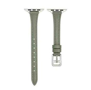 For Apple Watch SE 2023 40mm T-shaped Slim Genuine Leather Watch Band(Light Green)