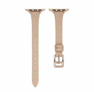 For Apple Watch Series 10 46mm T-shaped Slim Genuine Leather Watch Band(Apricot)