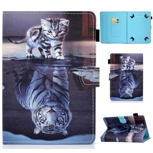 For 8 inch Universal Voltage Painted Pattern Tablet PC Protective Leather Case with Bracket & Card Slots & Pen Slot & Anti-skid Strip(Cat and Tiger)