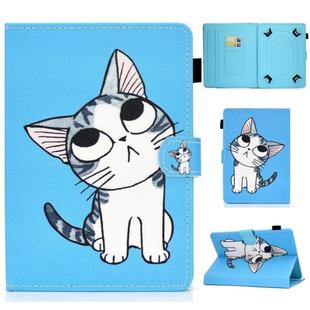 For 10 inch Universal Voltage Painted Pattern Tablet PC Protective Leather Case with Bracket & Card Slots & Pen Slot & Anti-skid Strip(Blue Cat)