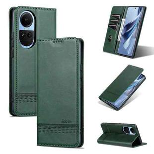 For OPPO Reno10 Global AZNS Magnetic Calf Texture Flip Leather Phone Case(Dark Green)