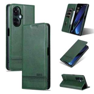 For OPPO K11 5G / OnePlus Nord CE3 AZNS Magnetic Calf Texture Flip Leather Phone Case(Dark Green)