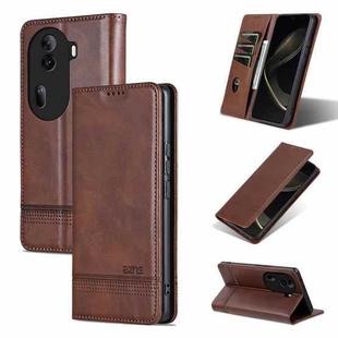 For OPPO Reno11 Pro China AZNS Magnetic Calf Texture Flip Leather Phone Case(Dark Brown)