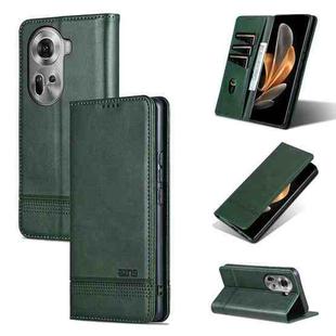 For OPPO Reno11 Global AZNS Magnetic Calf Texture Flip Leather Phone Case(Dark Green)