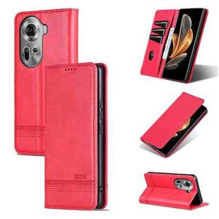 For OPPO Reno11 Global AZNS Magnetic Calf Texture Flip Leather Phone Case(Red)