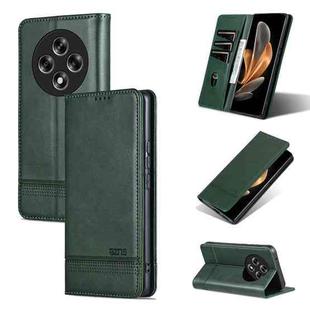 For OPPO A3 5G China AZNS Magnetic Calf Texture Flip Leather Phone Case(Dark Green)