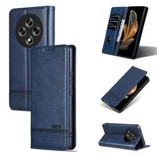 For OPPO Reno12 F 4G AZNS Magnetic Calf Texture Flip Leather Phone Case(Dark Blue)