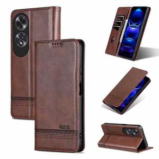 For OPPO A60 4G AZNS Magnetic Calf Texture Flip Leather Phone Case(Dark Brown)