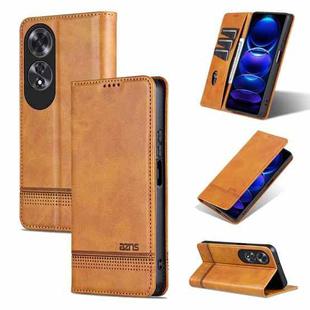 For OPPO A60 4G AZNS Magnetic Calf Texture Flip Leather Phone Case(Light Brown)