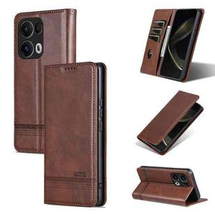 For OPPO Reno13 Pro AZNS Magnetic Calf Texture Flip Leather Phone Case(Dark Brown)