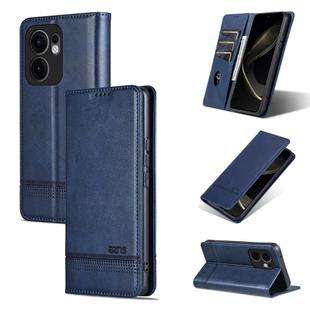 For OPPO Reno13 F AZNS Magnetic Calf Texture Flip Leather Phone Case(Dark Blue)