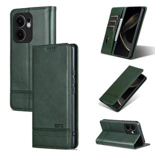 For OPPO Reno13 F AZNS Magnetic Calf Texture Flip Leather Phone Case(Dark Green)
