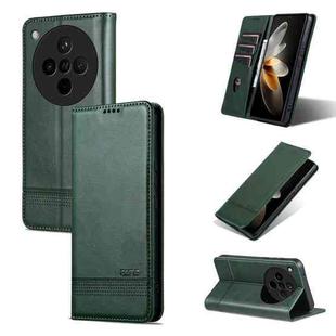 For OPPO Find X8s+ AZNS Magnetic Calf Texture Flip Leather Phone Case(Dark Green)