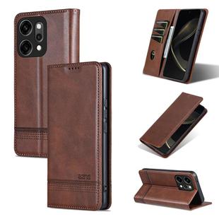 For OPPO Reno14 Global AZNS Magnetic Calf Texture Flip Leather Phone Case(Dark Brown)