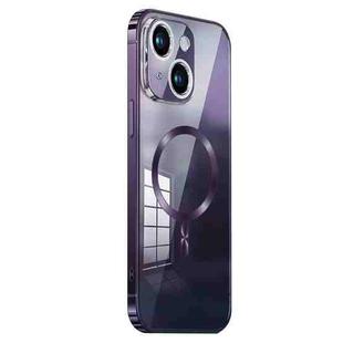 For iPhone 14 Plus MagSafe Magnetic Stainless Steel Frame Transparent TPU Phone Case(Dark Purple)