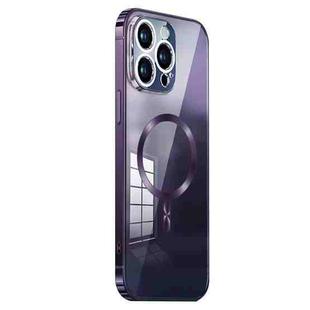 For iPhone 14 Pro MagSafe Magnetic Stainless Steel Frame Transparent TPU Phone Case(Dark Purple)