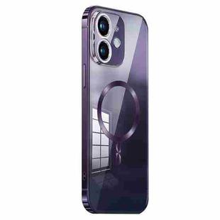 For iPhone 12 MagSafe Magnetic Stainless Steel Frame Transparent TPU Phone Case(Dark Purple)